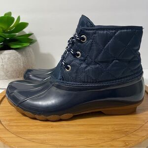 Skechers Pond Lil Puddles Duck Boot Navy Blue Quilted Rain‎ Bootie Size 7